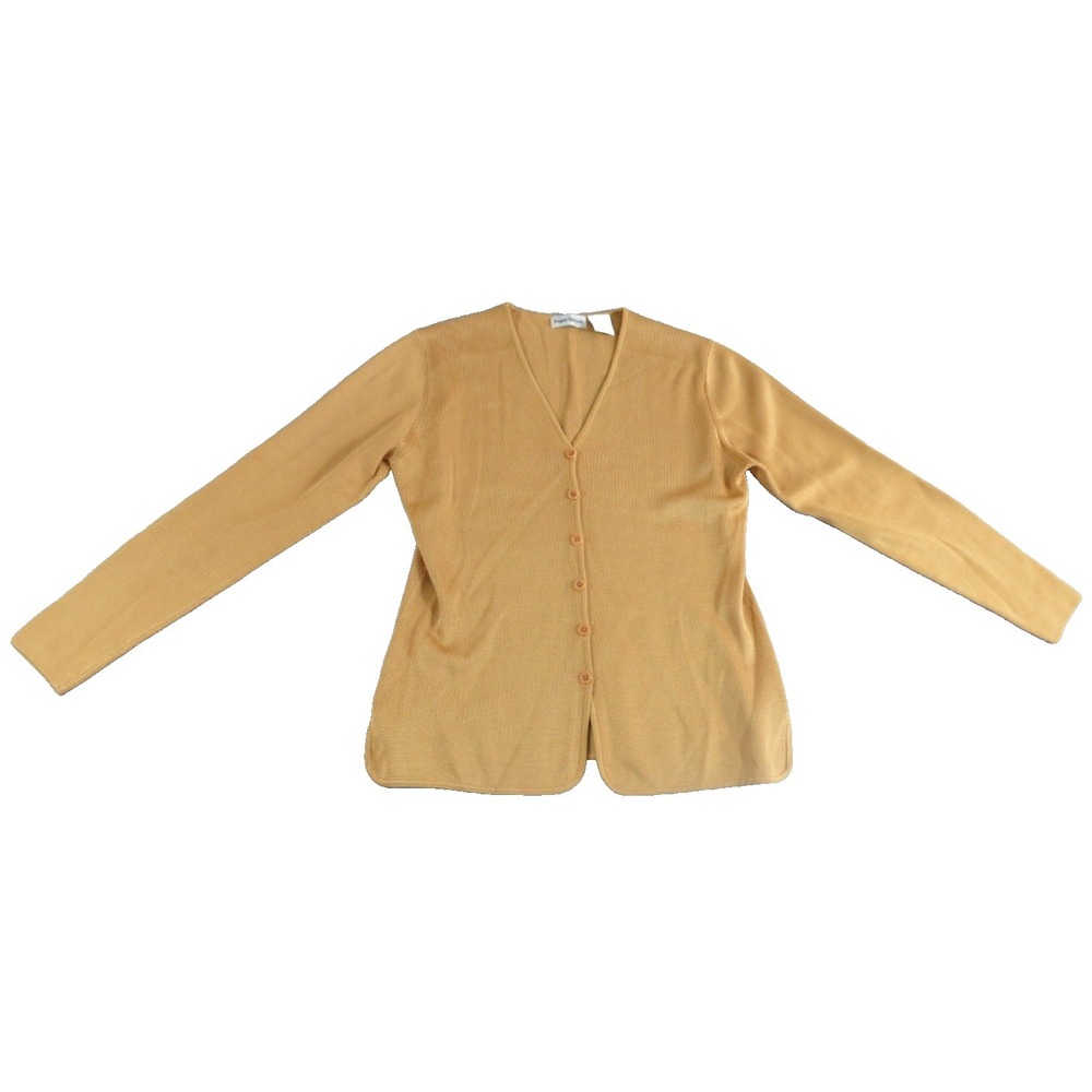 Vtg Barry Bricken Cardigan Sweater Womens XS Yellow Gold 100% Silk Button Front